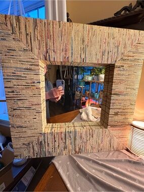 Handcrafted orgami mirror  Paper Strip Frame Mirror - Unbranded.1990s